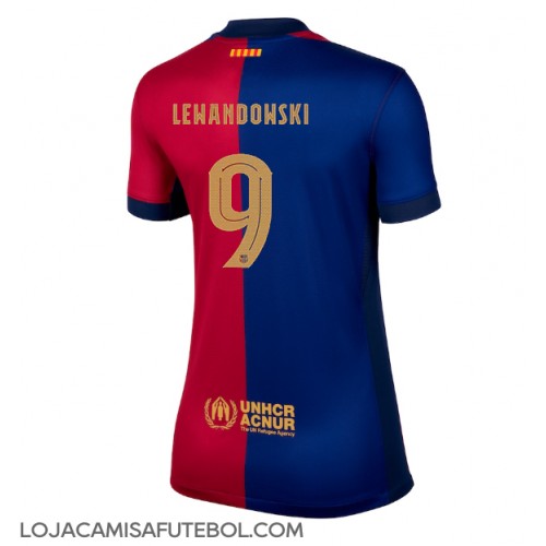 Camisa de Futebol Barcelona Robert Lewandowski #9 Equipamento Principal Mulheres 2024-25 Manga Curta